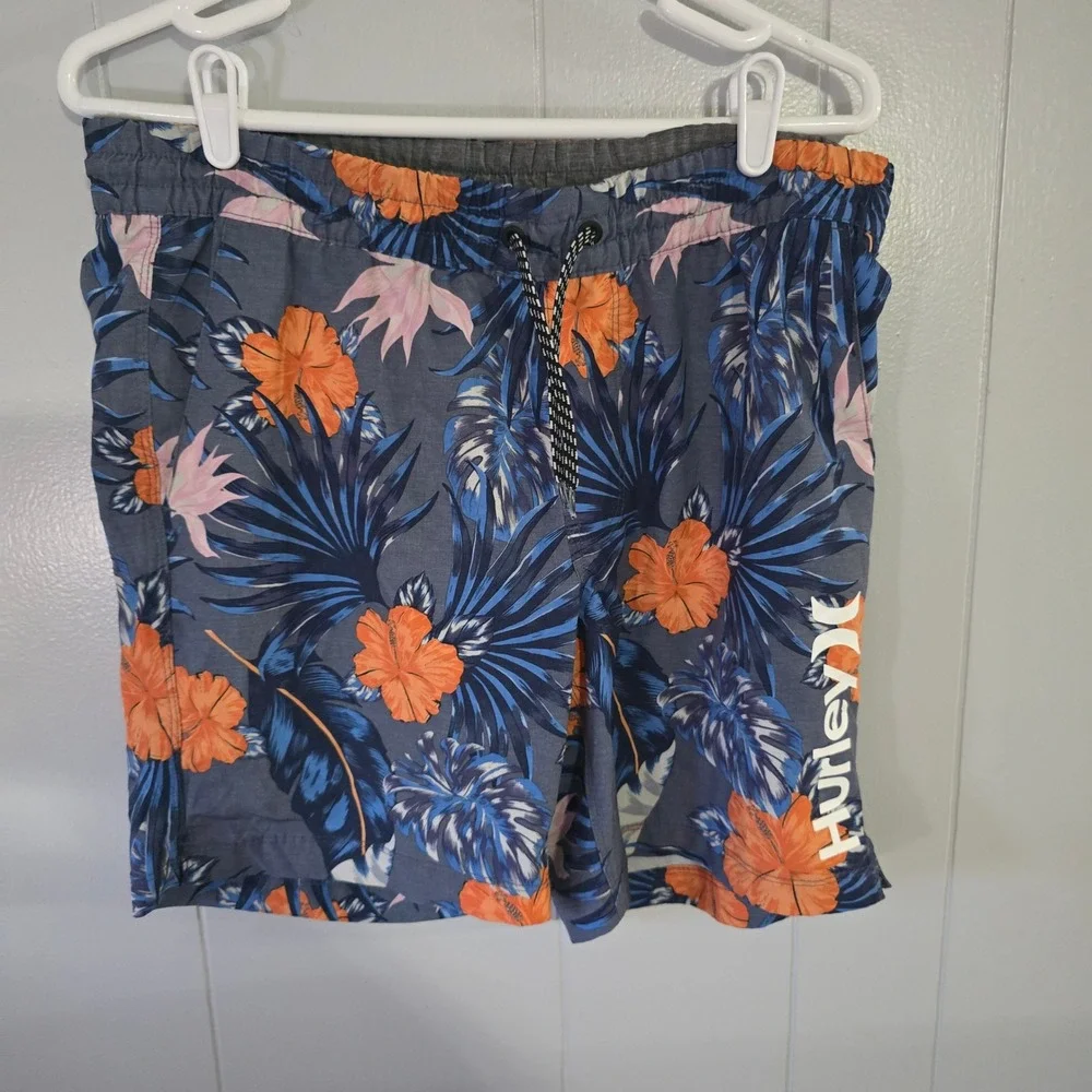 Hurley Swim Trunks‎ Mens Small Blue Orange Tropical Floral Board Shorts